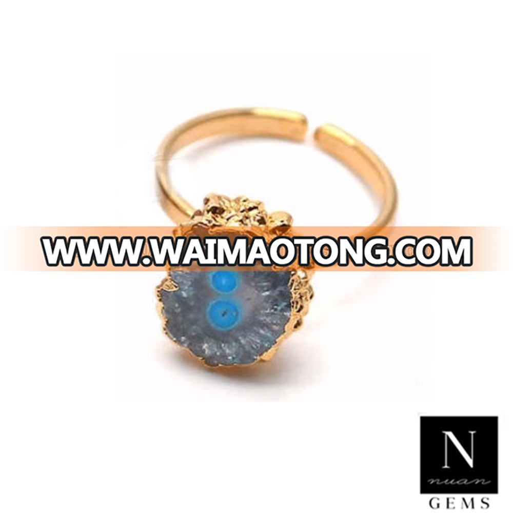 24k gold electroplated druzy adjustable band rings